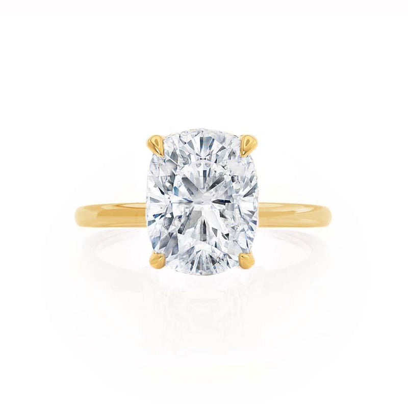 PARIS - Elongated Cushion Moissanite & Diamond 18k Yellow Gold Hidden Halo Engagement Ring Lily Arkwright
