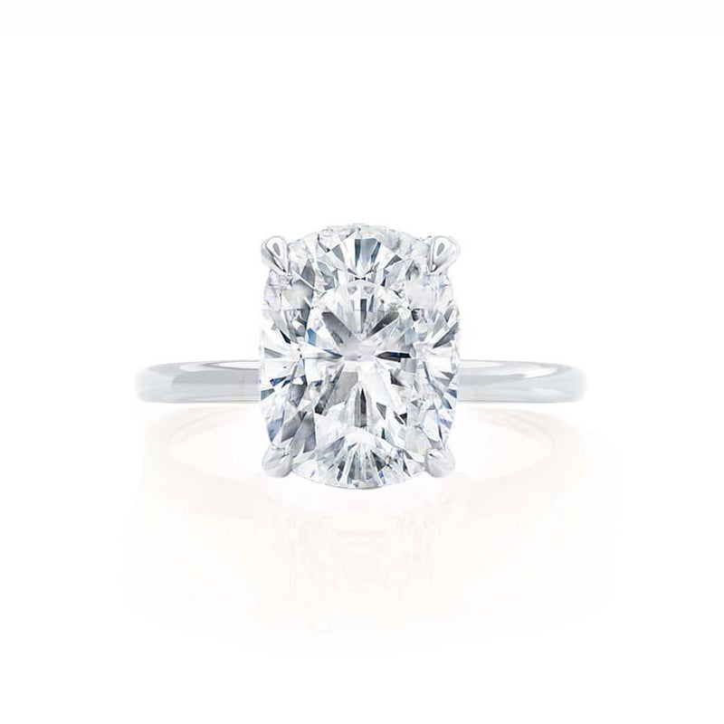 PARIS - Elongated Cushion Moissanite & Diamond Platinum Hidden Halo Engagement Ring Lily Arkwright