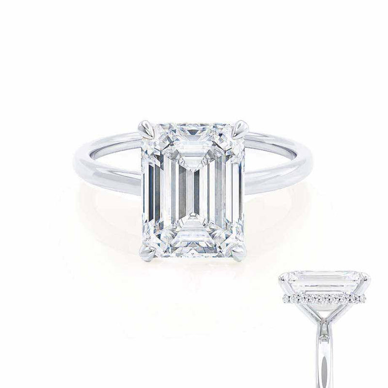 PARIS - Emerald Moissanite & Diamond Platinum Hidden Halo Engagement Ring Lily Arkwright