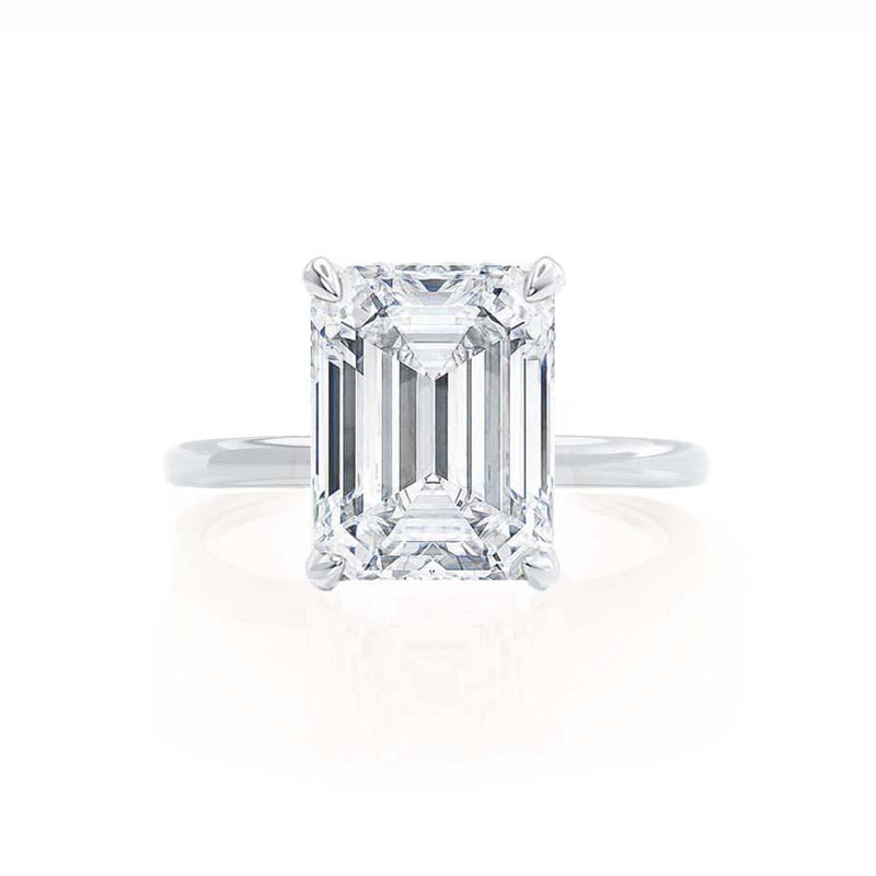 PARIS - Emerald Moissanite & Diamond Platinum Hidden Halo Engagement Ring Lily Arkwright