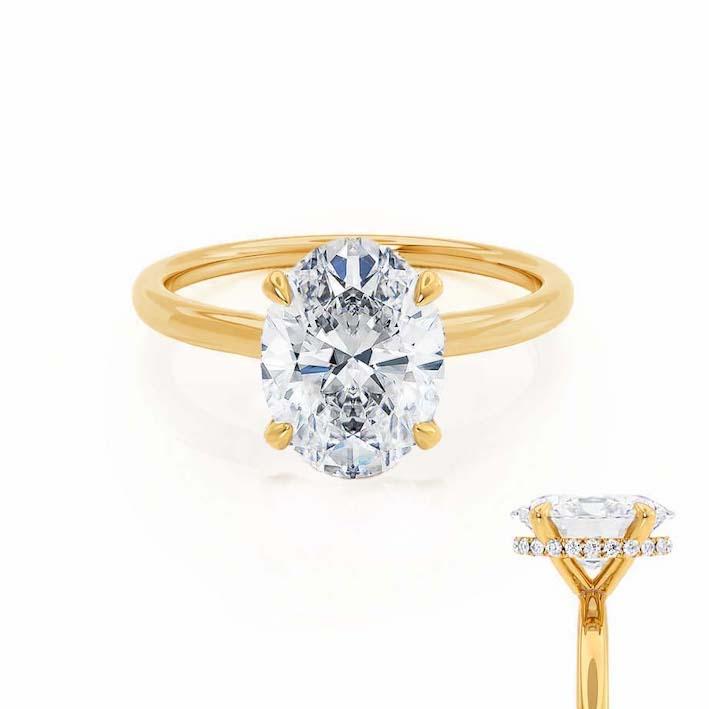 PARIS - Oval Moissanite & Diamond 18k Yellow Gold Hidden Halo Engagement Ring Lily Arkwright