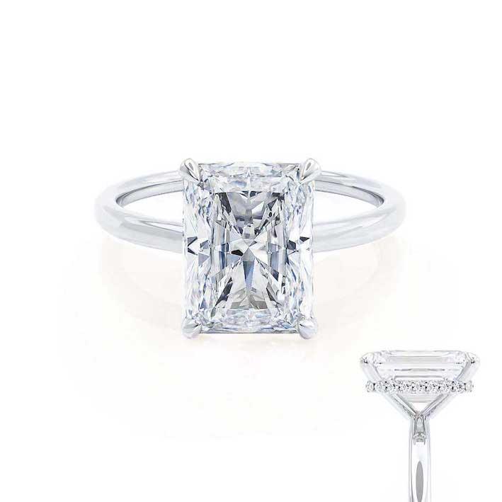 PARIS - Radiant Moissanite & Diamond Platinum Gold Hidden Halo Engagement Ring Lily Arkwright