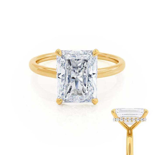 PARIS - Radiant Lab Diamond 18k Yellow Gold Hidden Halo Solitaire Engagement Ring Lily Arkwright