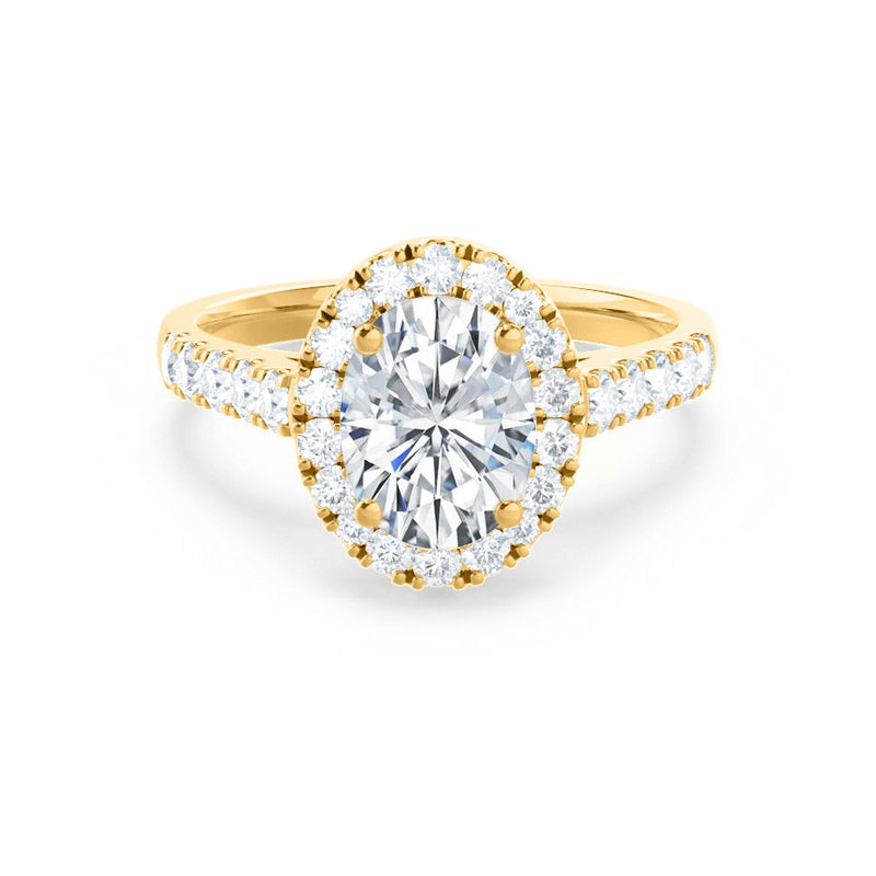 Rosa Oval Moissanite & Diamond 18k Yellow Gold Halo Ring – Lily Arkwright