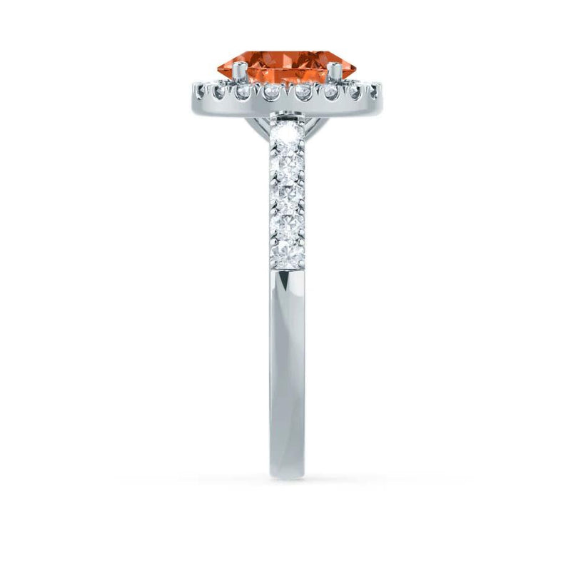 ROSA - Chatham® Padparadscha Sapphire & Diamond 950 Platinum Halo Engagement Ring Lily Arkwright