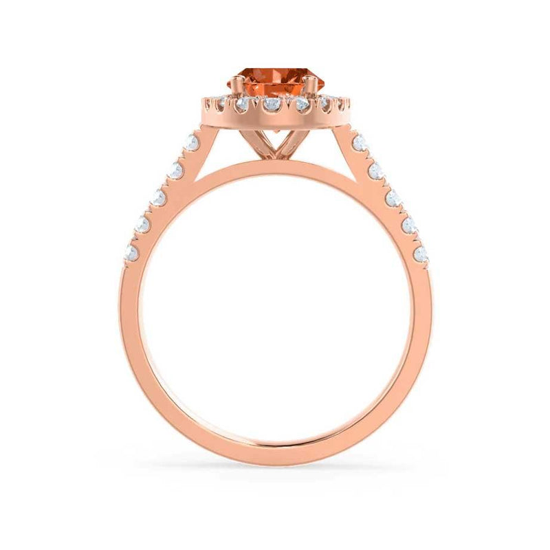 ROSA - Chatham® Padparadscha Sapphire & Diamond 18K Rose Gold Halo Engagement Ring Lily Arkwright