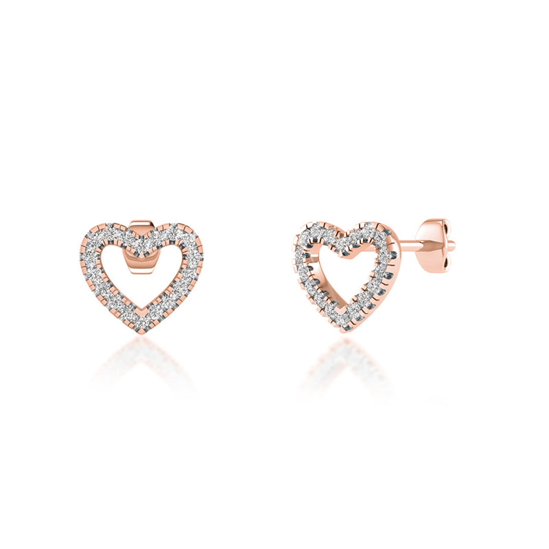 THALIA - Pavé Heart Lab Diamond Earrings 18k Rose Gold Earrings Lily Arkwright
