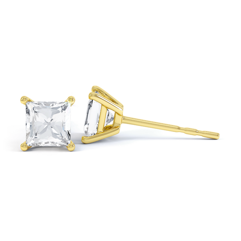 Valentia Princess Moissanite 18k Yellow Gold Stud Earrings – Lily Arkwright