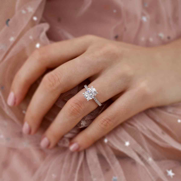 VIOLA - Oval Moissanite & Diamond 18k White Gold Shoulder Set Ring Engagement Ring Lily Arkwright