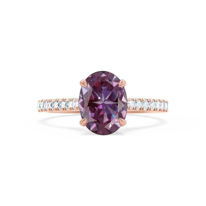 VIOLA - Chatham® Alexandrite Oval & Diamond 18k Rose Gold Shoulder Set Ring Engagement Ring Lily Arkwright