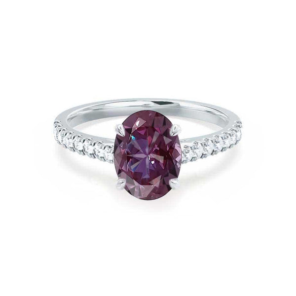 VIOLA - Chatham® Alexandrite Oval & Diamond 18k White Gold Shoulder Set Ring Engagement Ring Lily Arkwright