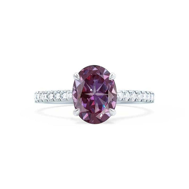 VIOLA - Chatham® Alexandrite Oval & Diamond 18k White Gold Shoulder Set Ring Engagement Ring Lily Arkwright