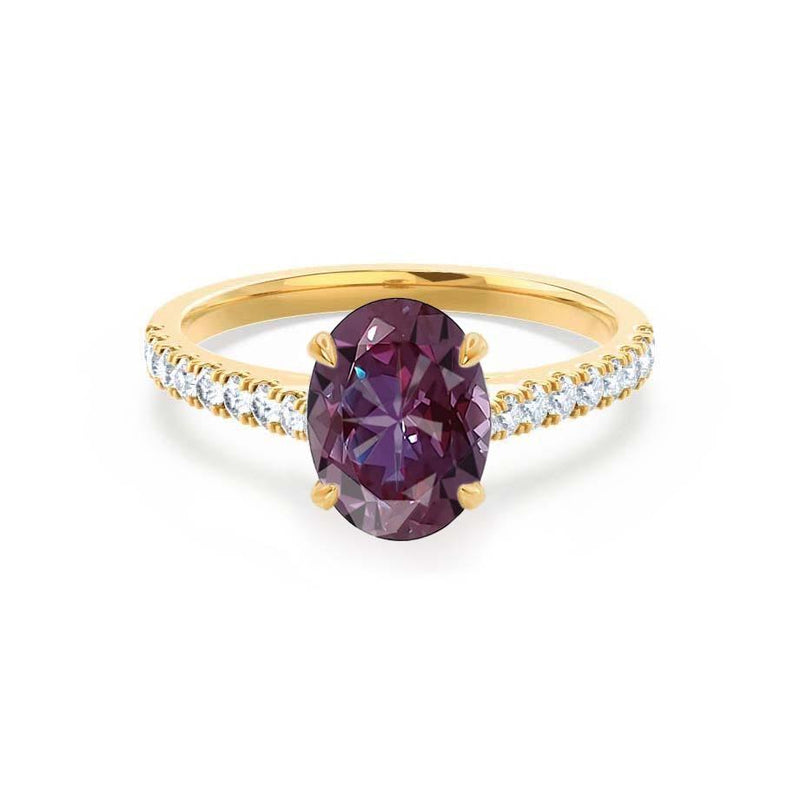 VIOLA - Chatham® Alexandrite Oval & Diamond 18k Yellow Gold Shoulder Set Ring Engagement Ring Lily Arkwright