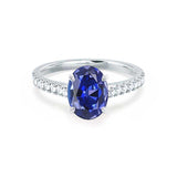 VIOLA - Chatham® Blue Sapphire Oval  & Diamond 18k White Gold Shoulder Set Ring Engagement Ring Lily Arkwright