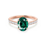 Viola oval cut emerald lab diamond engagement ring 18k rose gold shoulder set ring by Lily Arkwright 