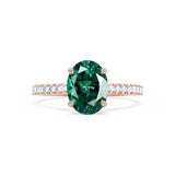 Viola rose gold shoulder set Chatham round emerald diamond engagement ring Lily Arkwright 
