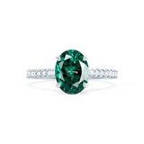 VIOLA - Chatham® Emerald Oval & Diamond 18k White Gold Shoulder Set Ring Engagement Ring Lily Arkwright