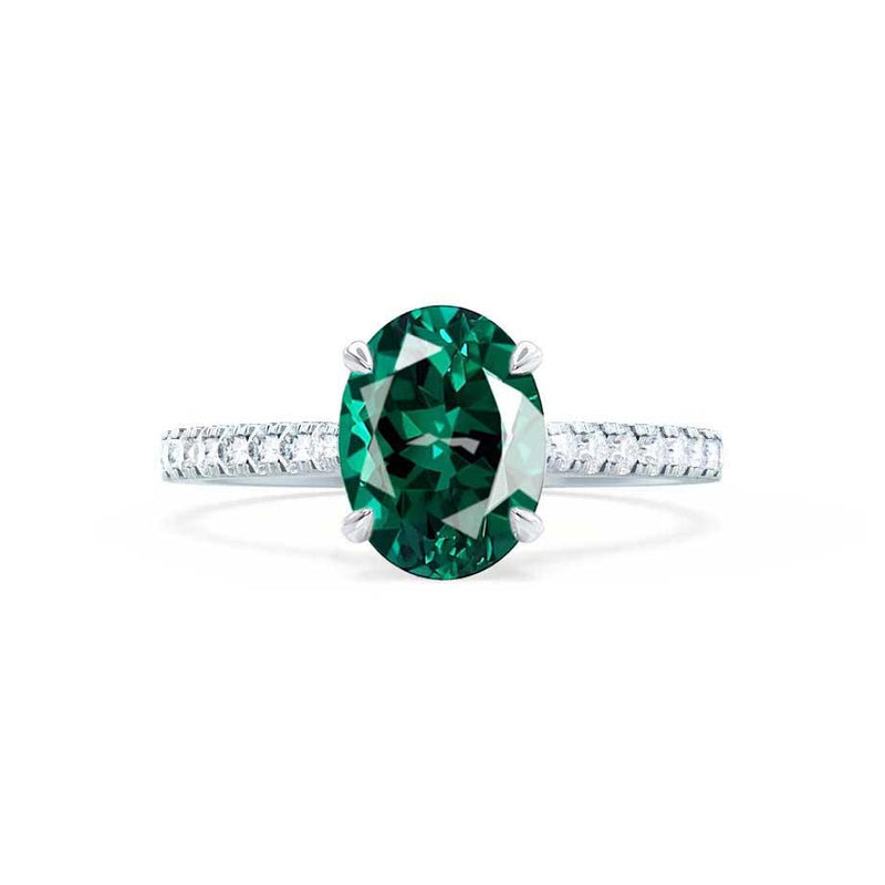 VIOLA - Chatham® Emerald Oval & Diamond 950 Platinum Shoulder Set Ring Engagement Ring Lily Arkwright
