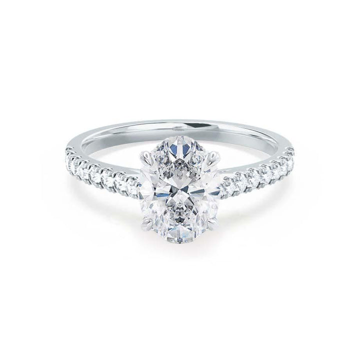 VIOLA - Oval Moissanite & Diamond Platinum Shoulder Set Ring