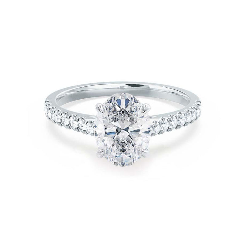VIOLA - Oval Moissanite & Diamond Platinum Shoulder Set Ring Engagement Ring Lily Arkwright