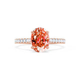 VIOLA - Chatham® Padparadscha Oval & Diamond 18k Rose Gold Shoulder Set Ring Engagement Ring Lily Arkwright