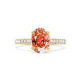 VIOLA - Chatham® Padparadscha Oval & Diamond 18k Yellow Gold Shoulder Set Ring Engagement Ring Lily Arkwright
