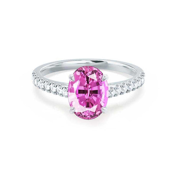 VIOLA - Chatham® Pink Sapphire Oval & Diamond 18k White Gold Shoulder Set  Ring