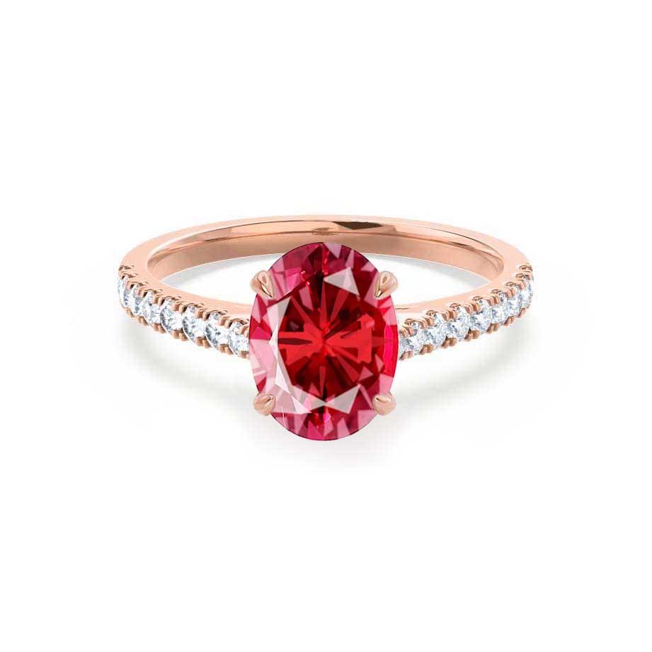 VIOLA - Chatham® Ruby Oval & Diamond 18k Rose Gold Shoulder Set Ring ...