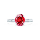 VIOLA - Chatham® Ruby Oval & Diamond 18k White Gold Shoulder Set Ring Engagement Ring Lily Arkwright