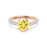 VIOLA - Chatham® Yellow Sapphire Oval  & Diamond 18k Rose Gold Shoulder Set Ring Engagement Ring Lily Arkwright