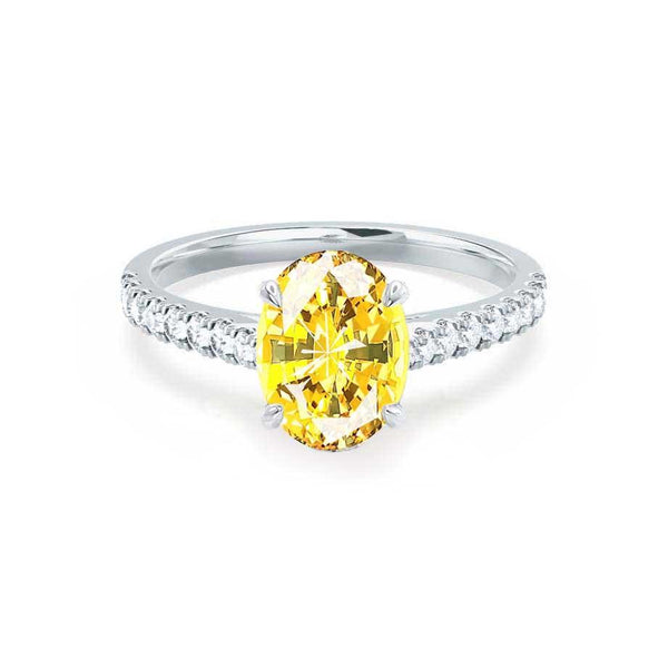 VIOLA - Chatham® Yellow Sapphire Oval  & Diamond 18k White Gold Shoulder Set Ring Engagement Ring Lily Arkwright