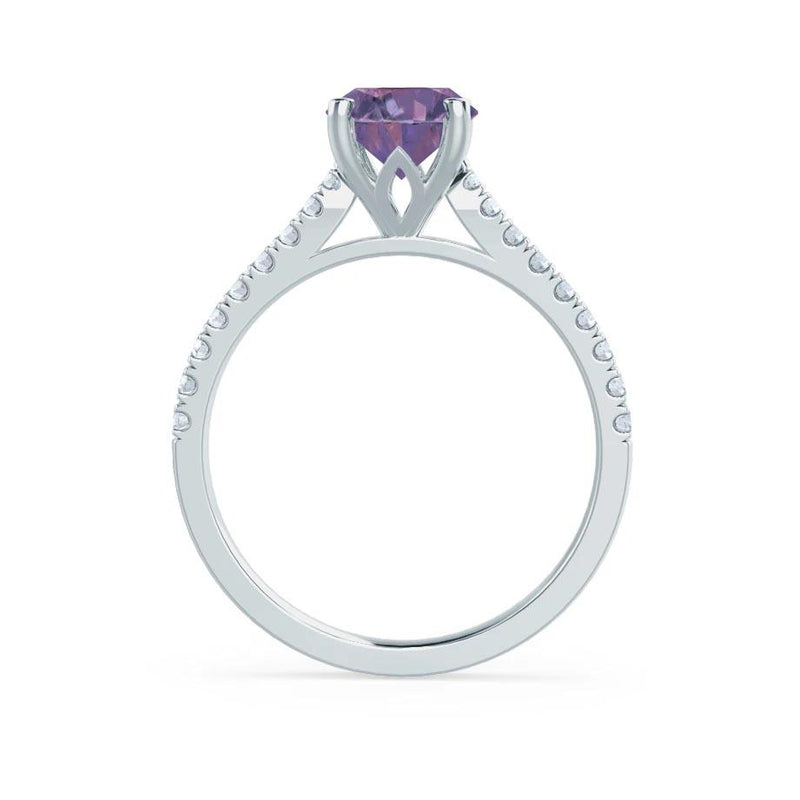 VIOLA - Chatham® Alexandrite Oval & Diamond 950 Platinum Gold Shoulder Set Ring Engagement Ring Lily Arkwright