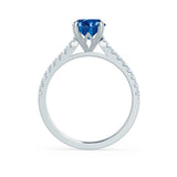 VIOLA - Chatham® Blue Sapphire Oval  & Diamond 950 Platinum Shoulder Set Ring Engagement Ring Lily Arkwright