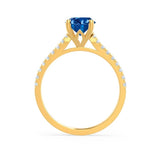 VIOLA - Chatham® Blue Sapphire Oval  & Diamond 18k Yellow Gold Shoulder Set Ring Engagement Ring Lily Arkwright