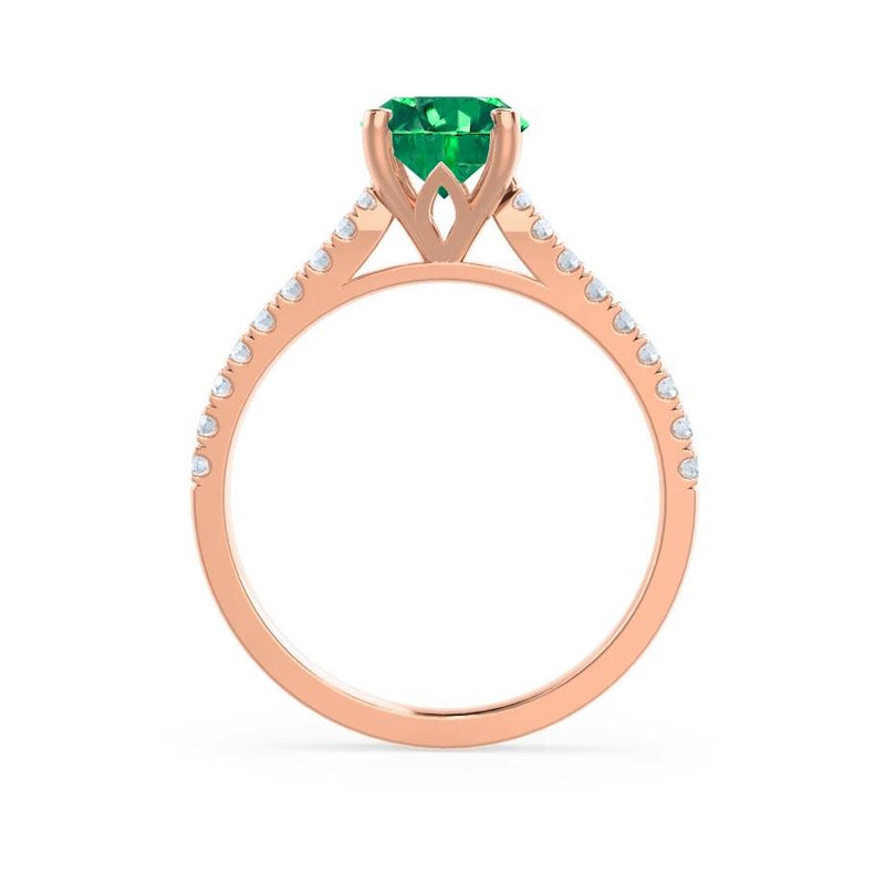 Viola oval cut chatham emerald lab diamond engagement ring 18k rose gold classic pave setting Lily Arkwright 