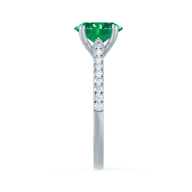 VIOLA - Chatham® Emerald Oval & Diamond 18k White Gold Shoulder Set Ring Engagement Ring Lily Arkwright