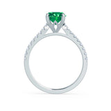 Viola oval cut chatham emerald lab diamond engagement ring 950 platinum classic pave setting Lily Arkwright 
