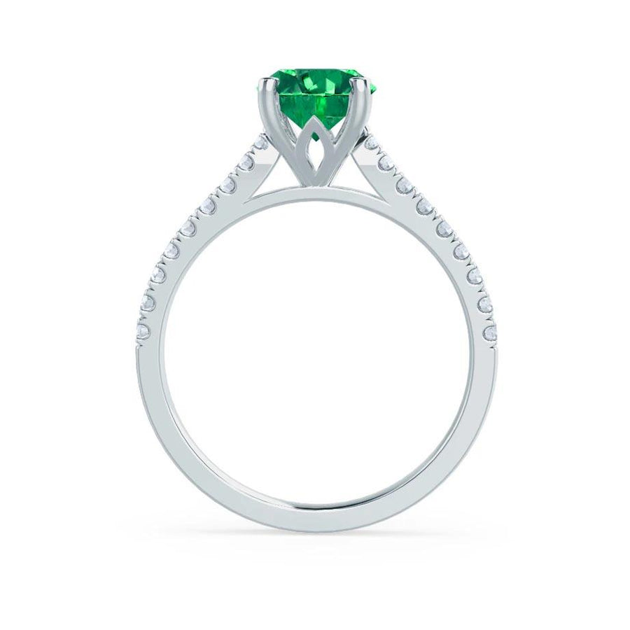10K White Gold Oval Emerald & Round White Diamond Engagement Ring – Size 7