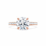 Viola - Round Moissanite & Diamond 18k Rose Gold Shoulder Set Ring Engagement Ring Lily Arkwright