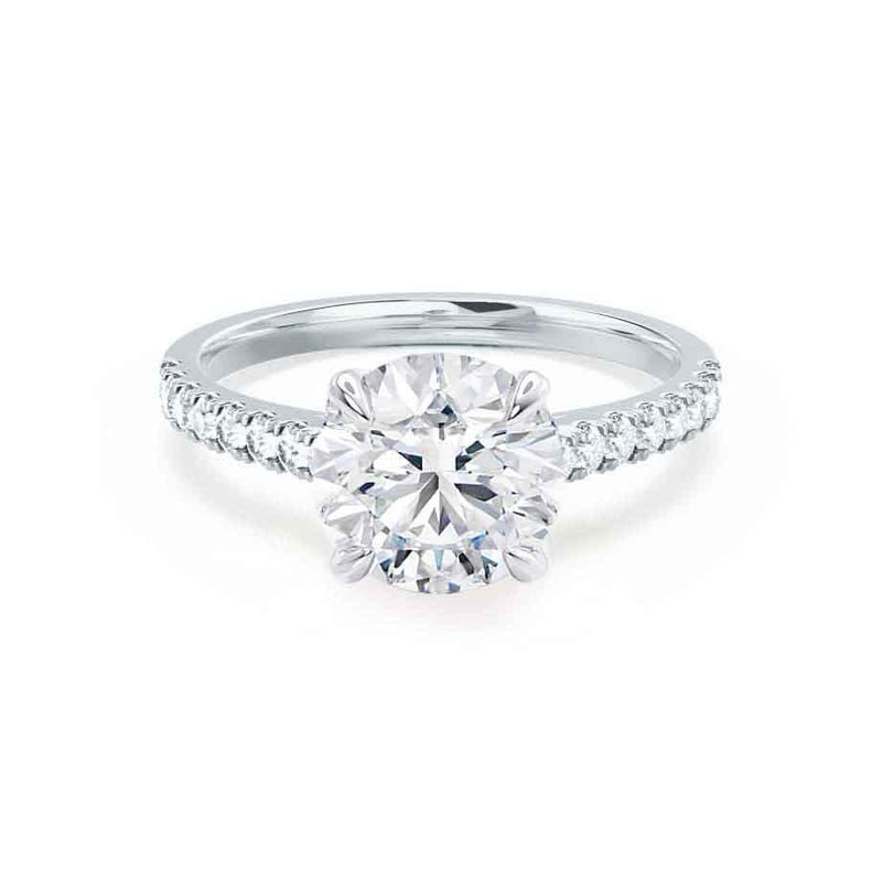 Viola Round cut moissanite lab grown engagement ring 18k white gold shoulder set ring by Lily Arkwright