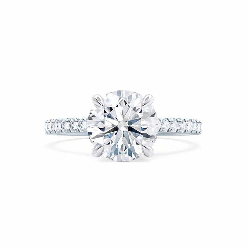 VIOLA - Round Natural Diamond 18k White Gold Shoulder Set Engagement Ring Lily Arkwright