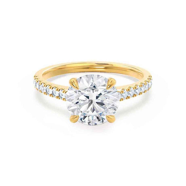 Viola Round cut moissanite lab grown engagement ring 18k yellow gold shoulder set ring by Lily Arkwright