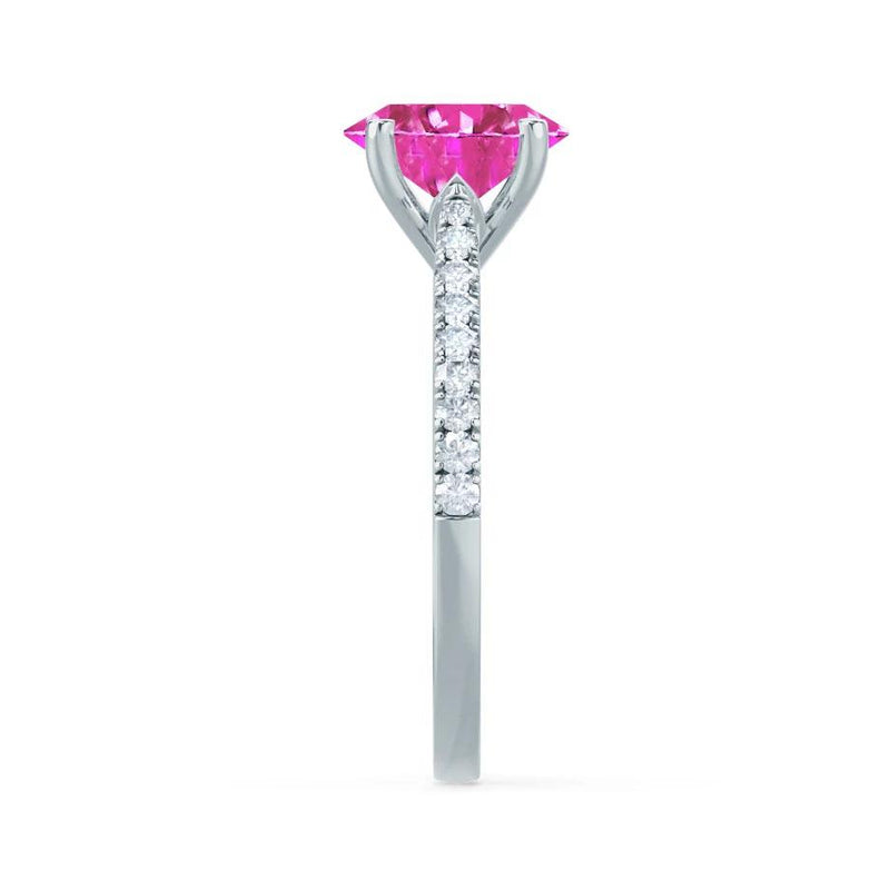 VIOLA - Chatham® Pink Sapphire Oval & Diamond 950 Platinum Shoulder Set Ring
