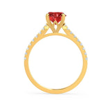 VIOLA - Chatham® Ruby Oval & Diamond 18k Yellow Gold Shoulder Set Ring Engagement Ring Lily Arkwright