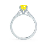 VIOLA - Chatham® Yellow Sapphire Oval  & Diamond 18k White Gold Shoulder Set Ring