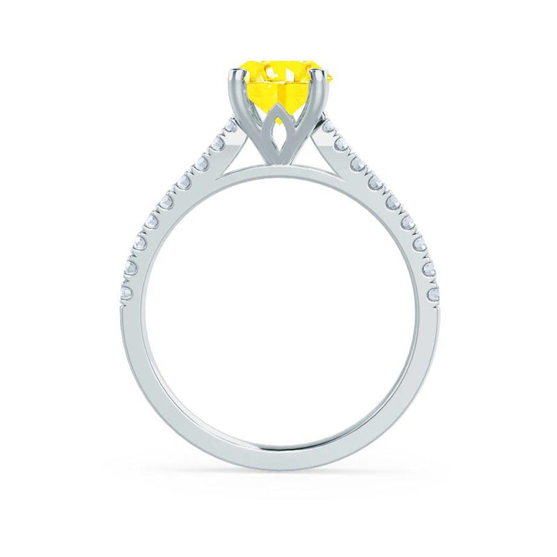VIOLA - Chatham® Yellow Sapphire Oval  & Diamond 950 Platinum Shoulder Set Ring Engagement Ring Lily Arkwright