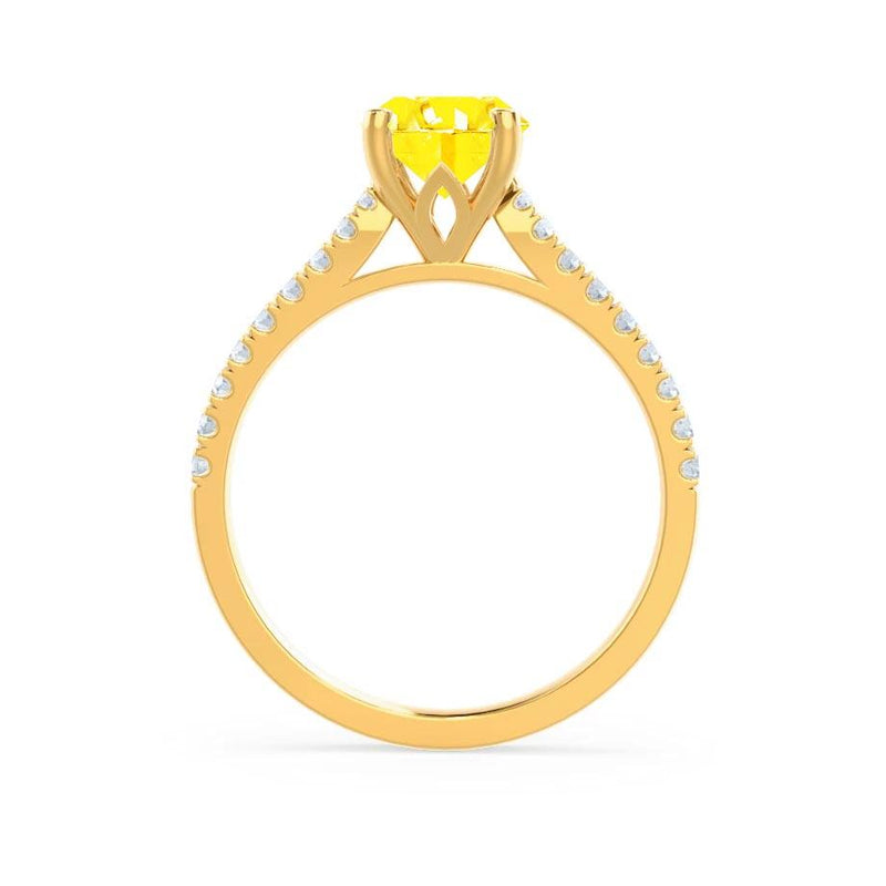 VIOLA - Chatham® Yellow Sapphire Oval  & Diamond 18k Yellow Gold Shoulder Set Ring Engagement Ring Lily Arkwright