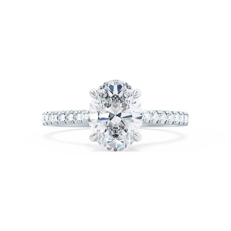 VIOLA - Oval Lab Diamond 18k White Gold Shoulder Set Engagement Ring Lily Arkwright