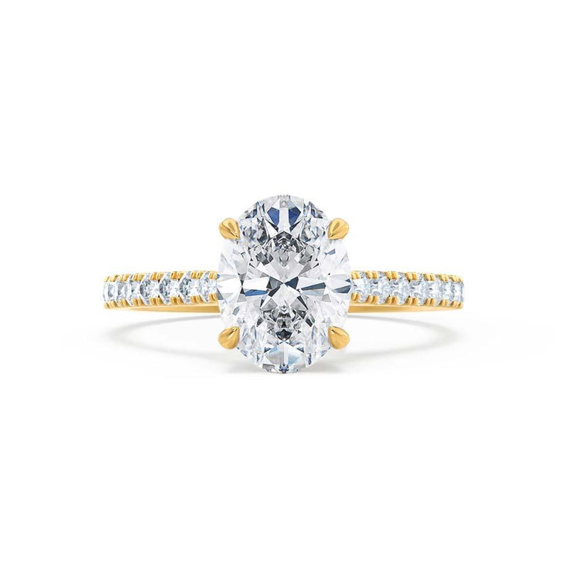 VIOLA - Oval Moissanite & Diamond 18k Yellow Gold Shoulder Set Ring Engagement Ring Lily Arkwright