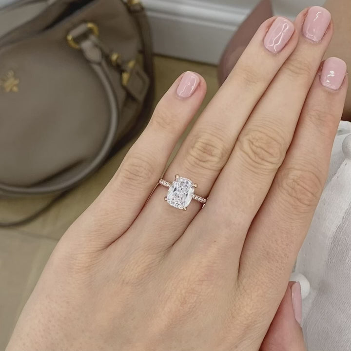 Coco - Elongated cushion cut lab diamond rose gold triple pavé Engagement ring Lily Arkwright